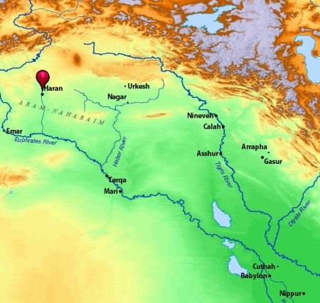 Location of Haran in Mesopotamia. Map by BibleAtlas.org.