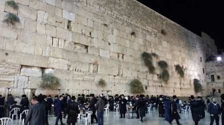 In Jerusalem, "Wailing Wall" at night. This was part of the retaining wall that supported the temple complex. Photo by Leon Mauldin.
